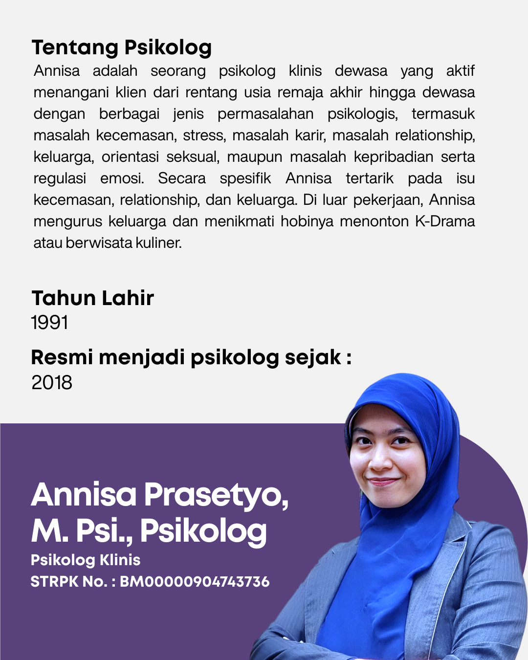 Foto 2 Annisa Prasetyo, M. Psi., Psikolog